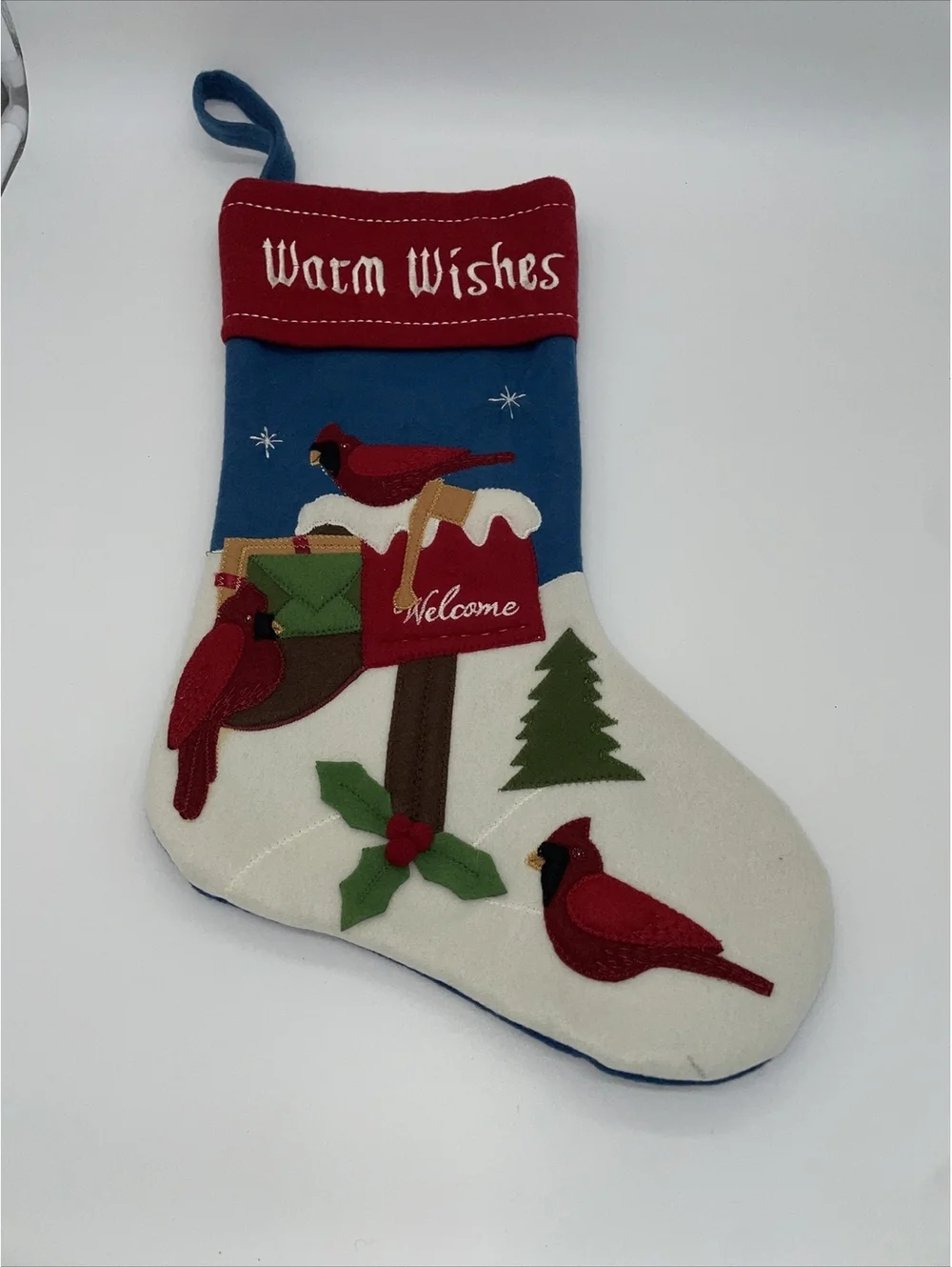 Warm Wishes Cardinals Christmas Stocking Tractor Supply 18” Long